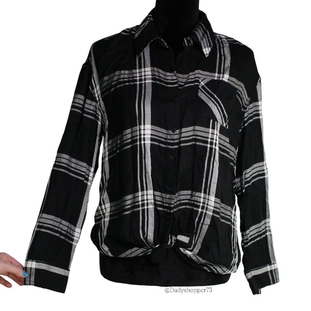 Justice Girls’ Silky Soft Classic Black Perfect Plaid Button Up Shirt